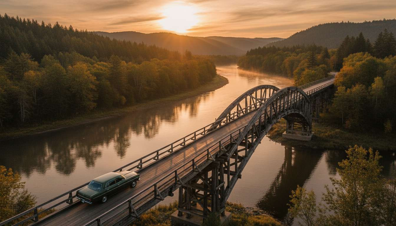 Un ponte di legno su un grande fiume